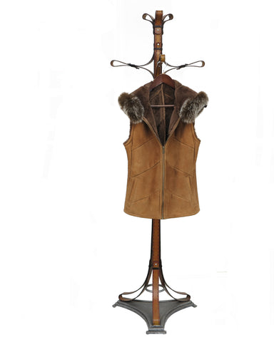 CHELSEA- S44542F. Zipped Closure Vest in Baby Lamb Suede Napa Genuine Ironed Wool Interior  With Fox Fur Hood and Collar Trims