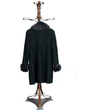 JULIA. S4291-Ladies Baby Lamb Black Suede Coat, Trims in Toscana Lamb Black Snow-Tip Fur. Special 30 % off marked price. One only In stock to be cleared.