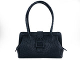 JULIETTE- N9185F Genuine Black Ostrich Vintage look Hand Bag (an extension strap over top with closed zip access for safety)
