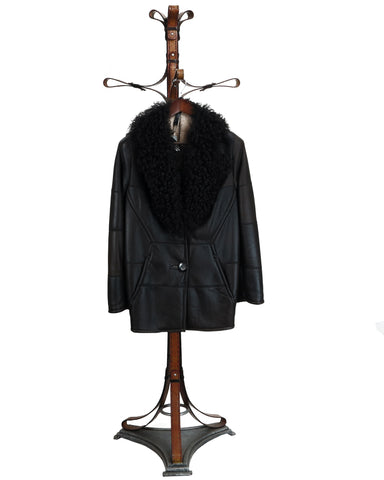 SANTOS. Ladies Baby Lamb Brown Napa. Inside Natural Colour Ironed wool & Curly Mongolian Lamb Fur Collar. 3/4 Coat. Special 30 % off marked price. One Only in Stock to be cleared